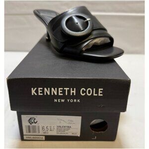 Kenneth Cole Valentina Womens Black Leather Slip-On Sandals Size 6.5 NEW